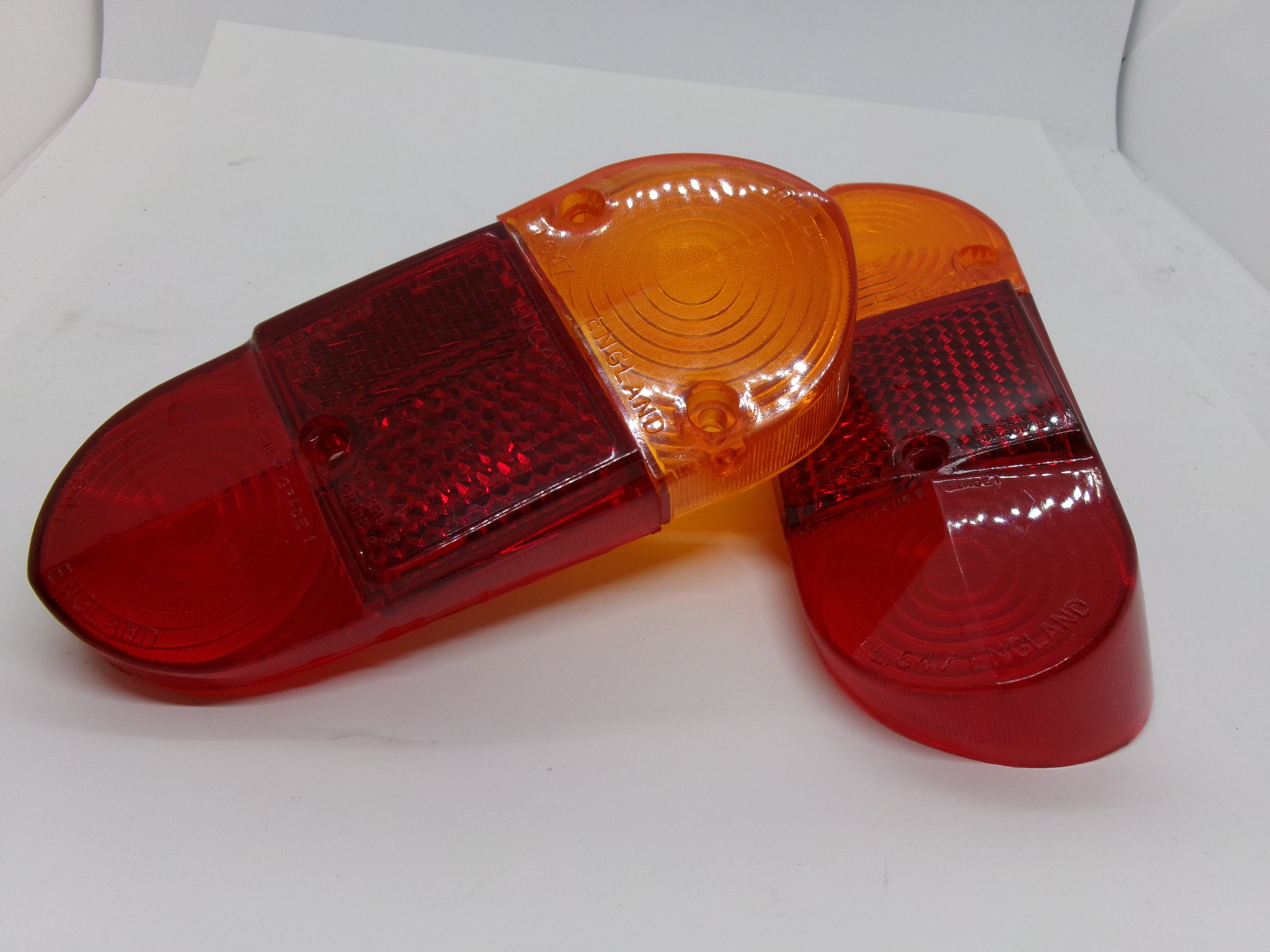 NOS Lucas PAIR Rear Tail lights L672 Amber/Red Mini MK 1 MGA Mk II