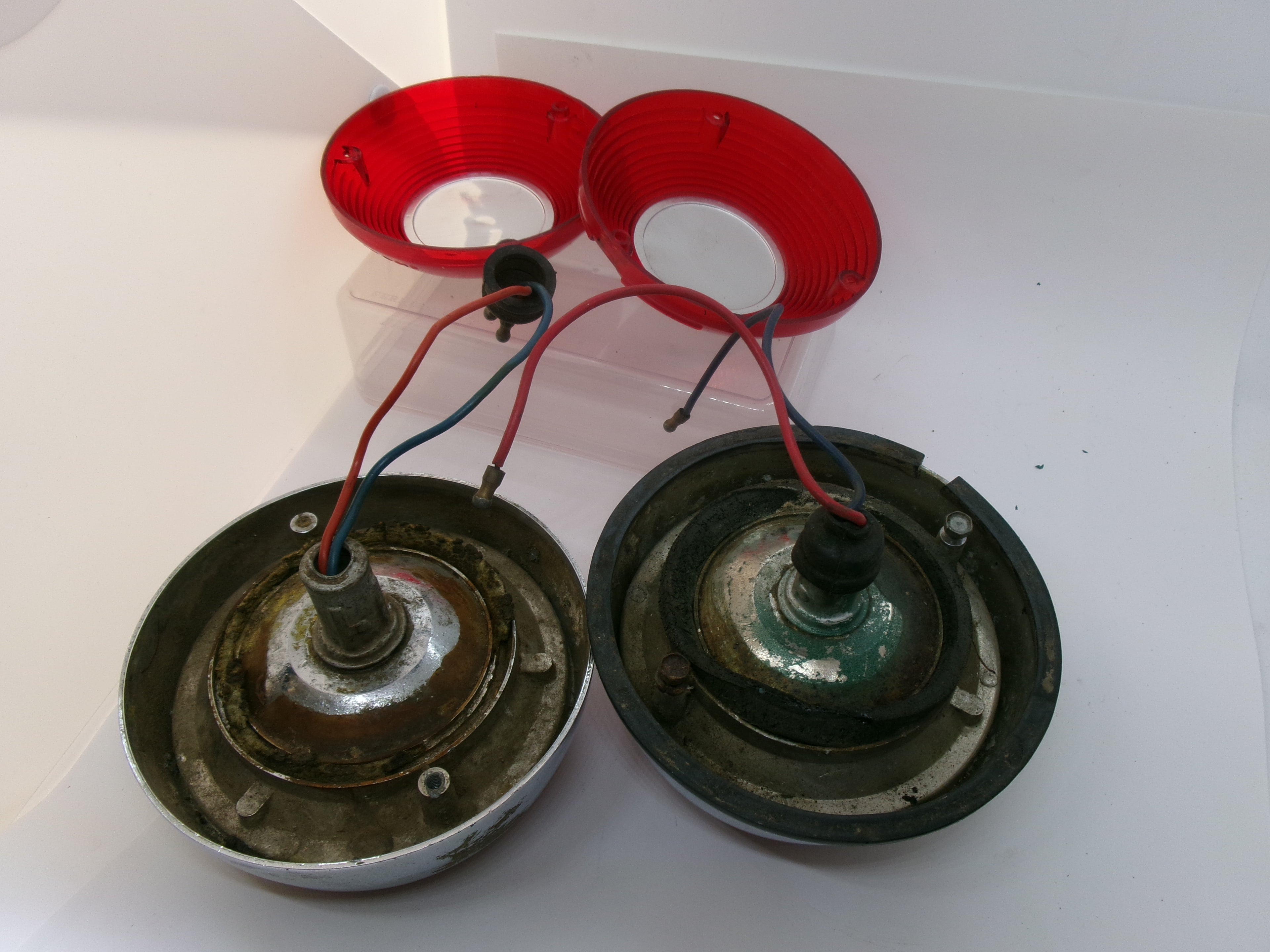 Used Lucas PAIR Stop Tail Light Assemblies L618 for Morris Major with spare lenses