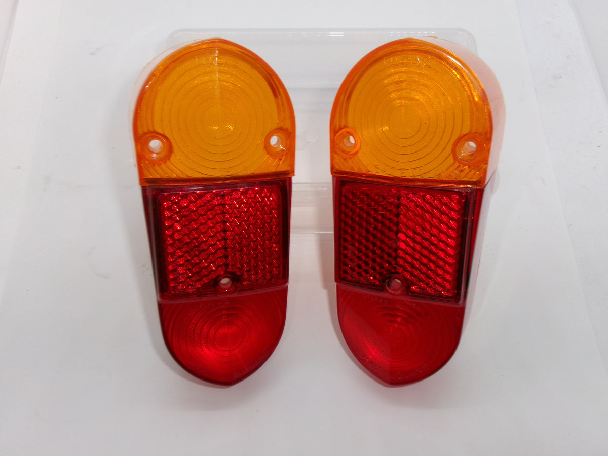 NOS Lucas PAIR Rear Tail lights L672 Amber/Red Mini MK 1 MGA Mk II - Bluemoon Classic Parts
