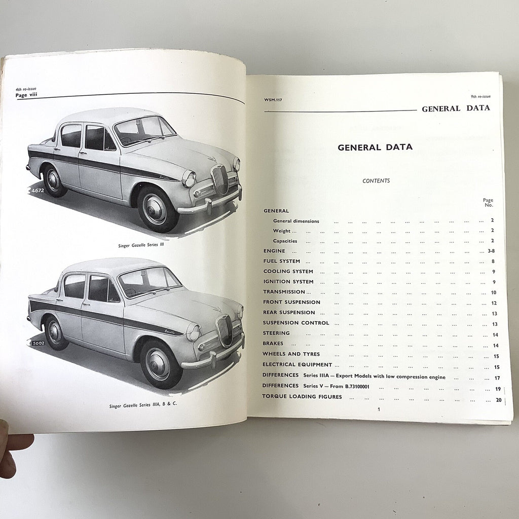 OEM Singer Gazelle Series I-IIIC Workshop Manual & Bodywork Supplement, VGC - Bluemoon Classic Parts