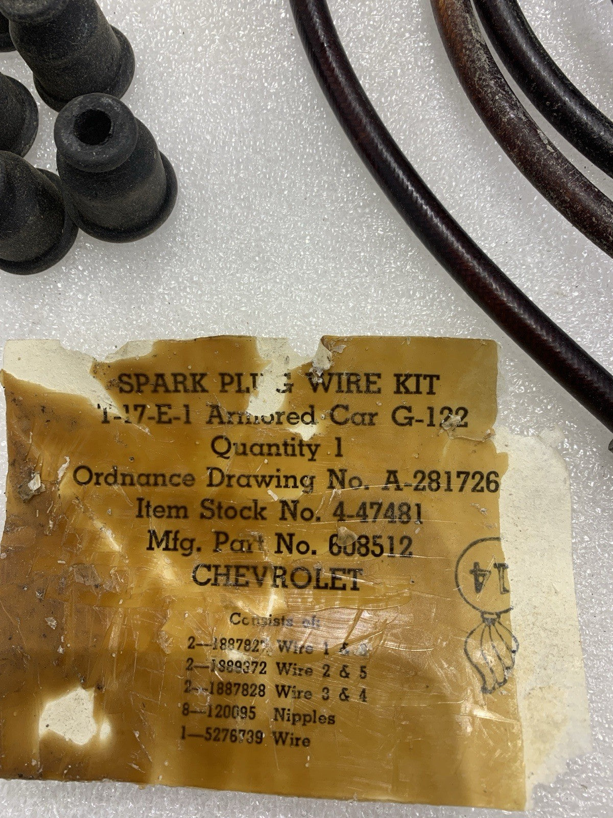 RARE New Old Stock T17E1 Chevy Staghound Armoured Car Spark Plug Lead Wire Kit - Bluemoon Classic Parts
