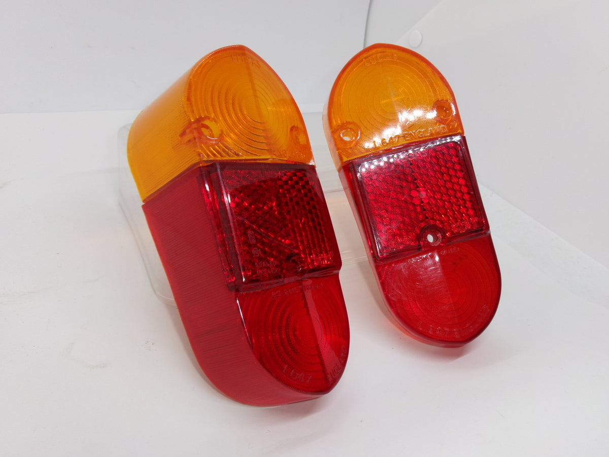 NOS Lucas PAIR Rear Tail lights L672 Amber/Red Mini MK 1 MGA Mk II - Bluemoon Classic Parts