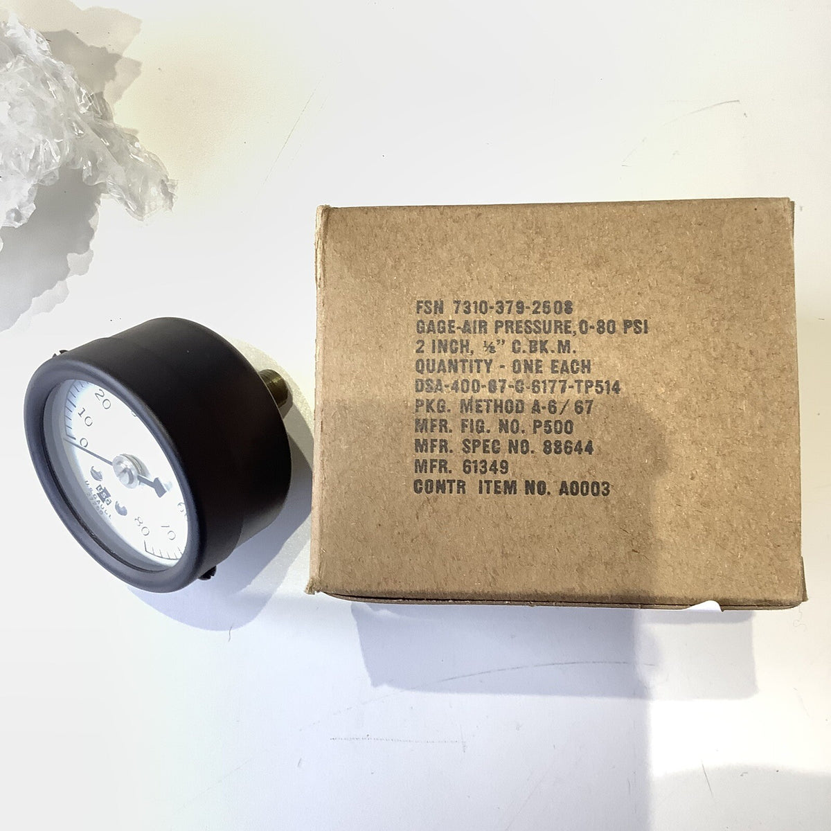 NOS ‘USG’ Vintage 80lb psi Air Pressure 2” Gauge Part no 27250 Sealed Made in US - Bluemoon Classic Parts
