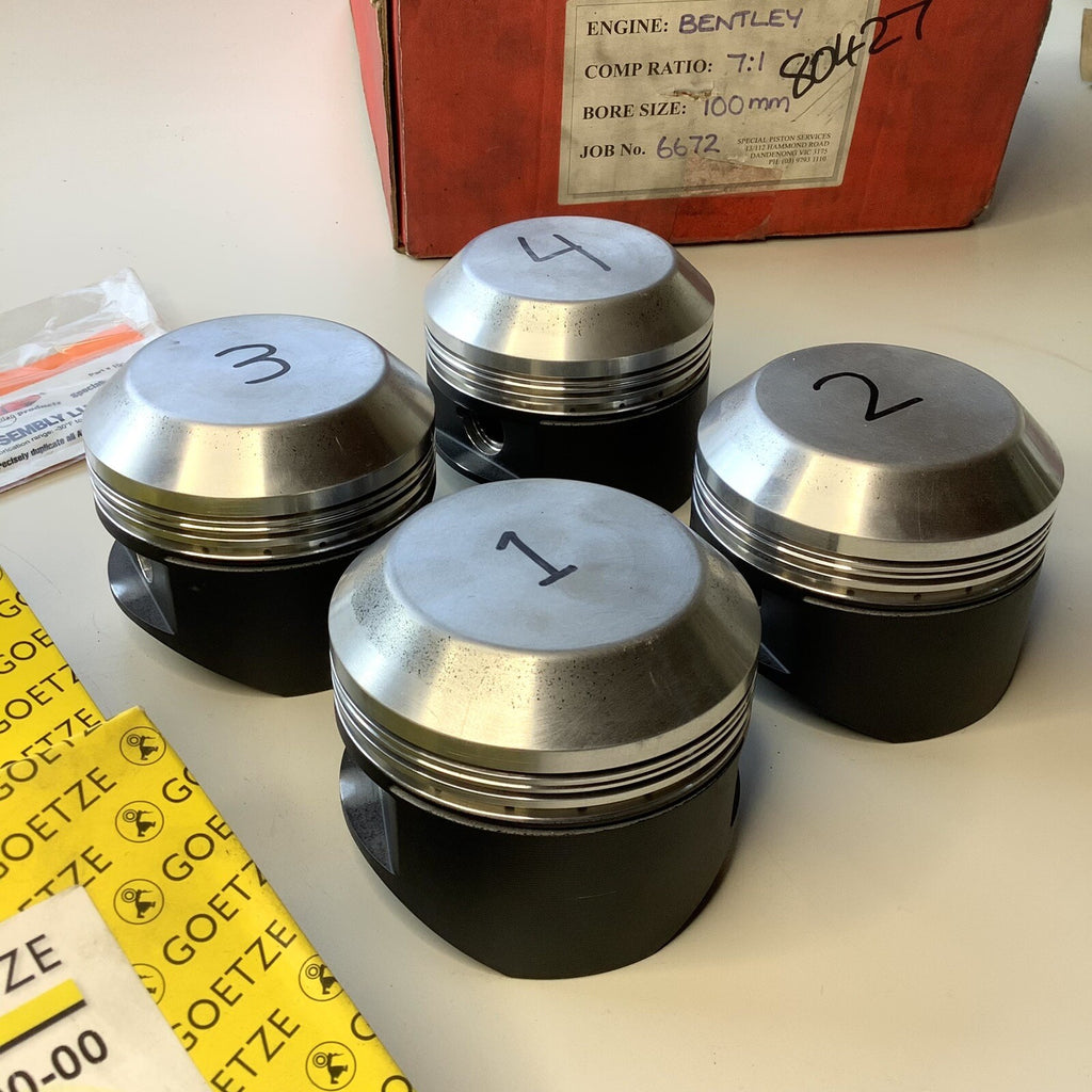 NOS 4 x SPS Forged Pistons & Goezte Rings 3.937” 1921-29 Bentley 4.5L 7:1 Com - Bluemoon Classic Parts