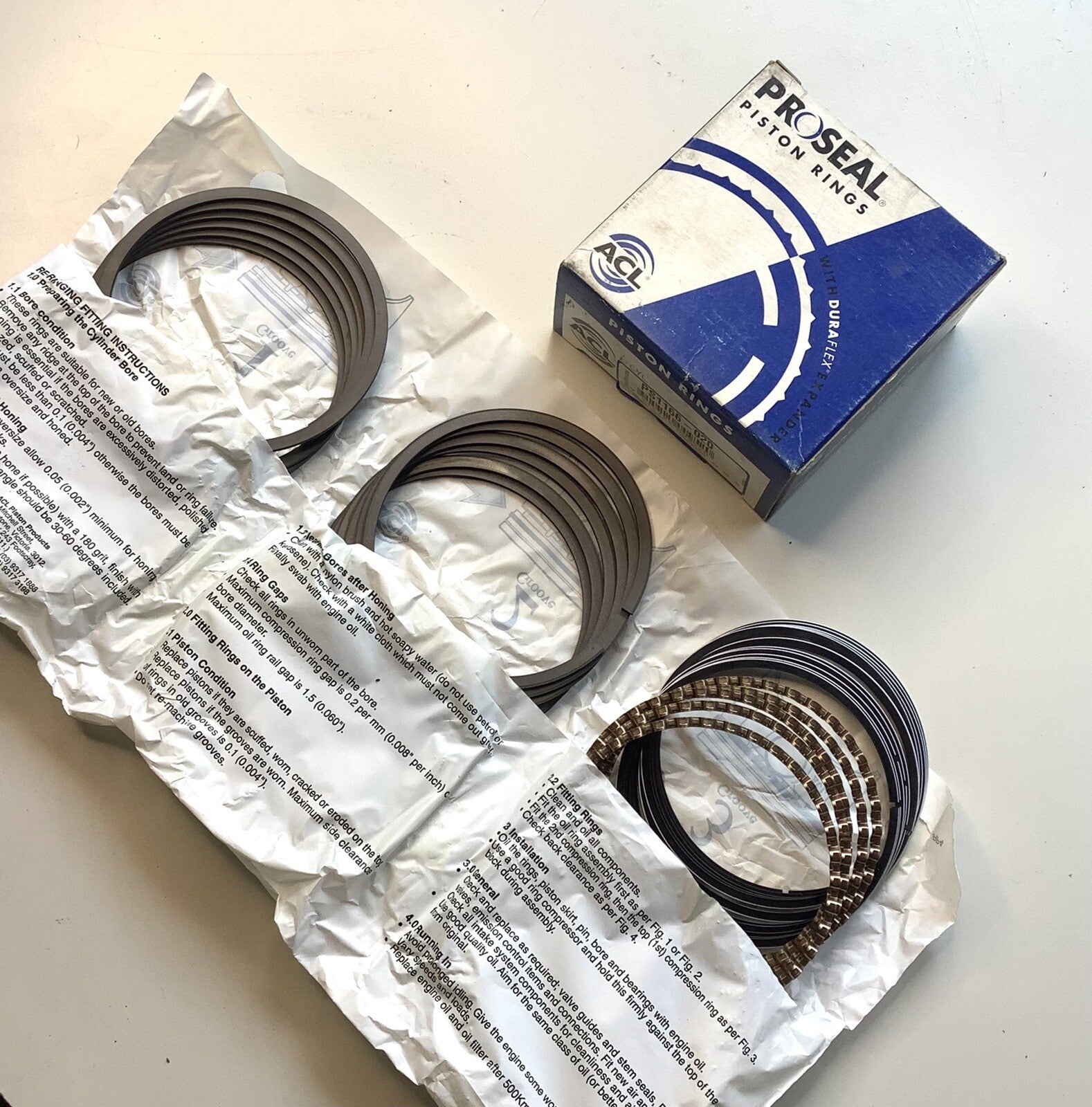 NOS PS1166 ACL Piston Ring Set Ford XM XP XR Bore 3.68” .020" Oversize - Bluemoon Classic Parts