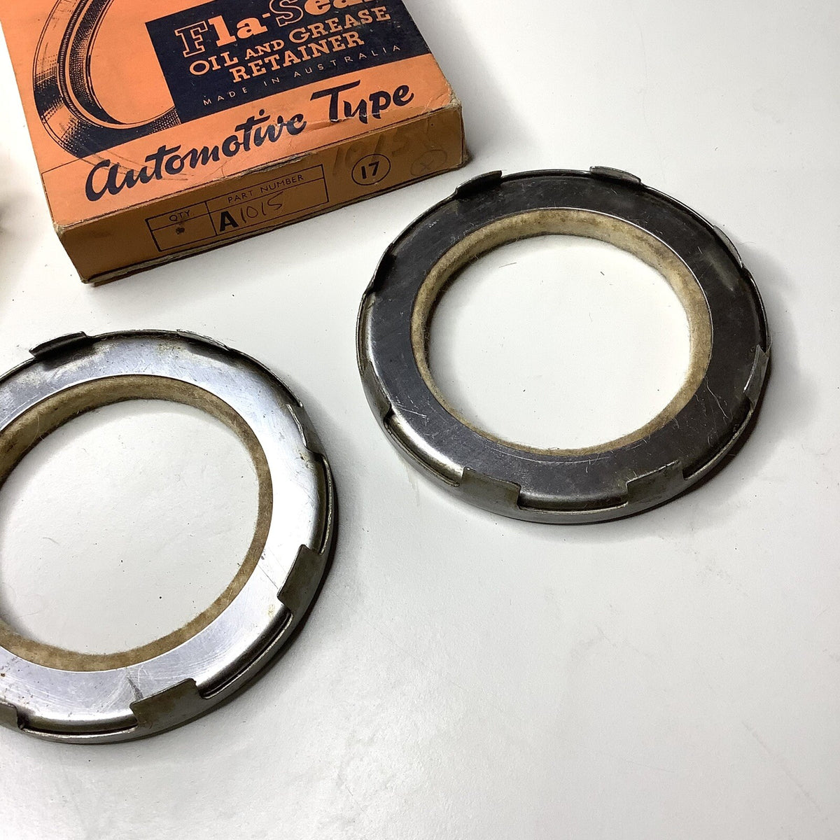 NOS Pair Rear Outer Wheel Hub Steel & Felt Oil Seals for 1936 Chevrolet Truck R - Bluemoon Classic Parts