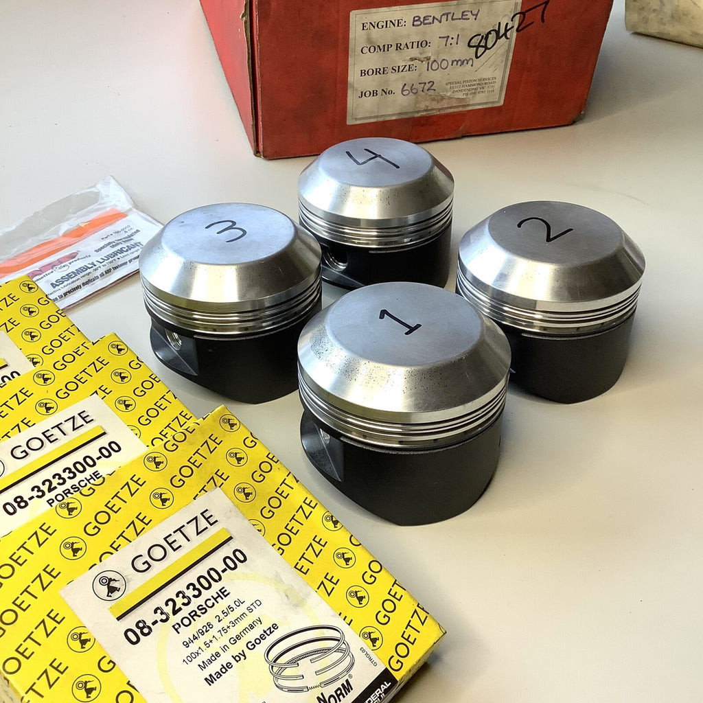 NOS 4 x SPS Forged Pistons & Goezte Rings 3.937” 1921-29 Bentley 4.5L 7:1 Com - Bluemoon Classic Parts