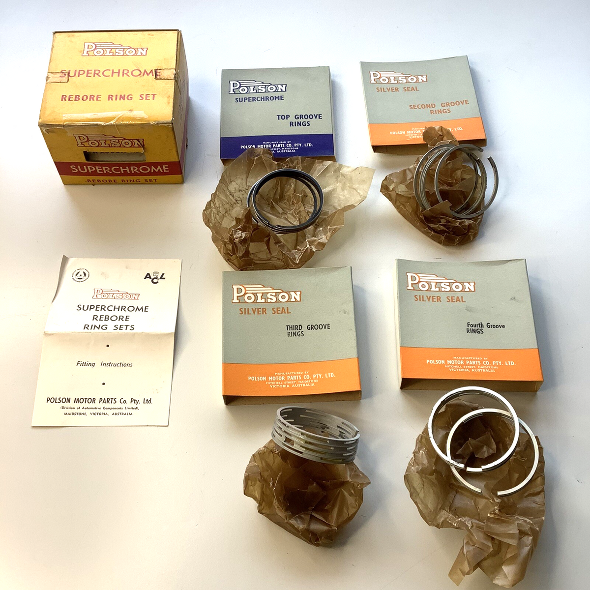 NOS Standard Flying Ten 10hp Piston Ring Set 2.5 ” STD Bore - Bluemoon Classic Parts