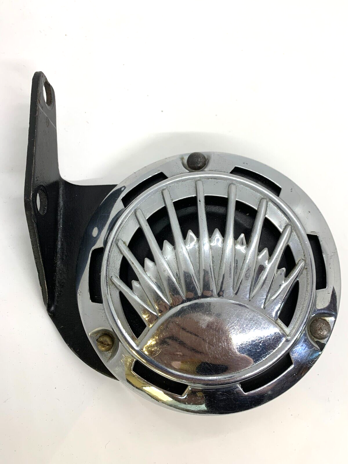 6V Vehicle Horn Circa WWII EA Laboratories Brooklyn Motorcycle Horn with bracket Harley - Bluemoon Classic Parts