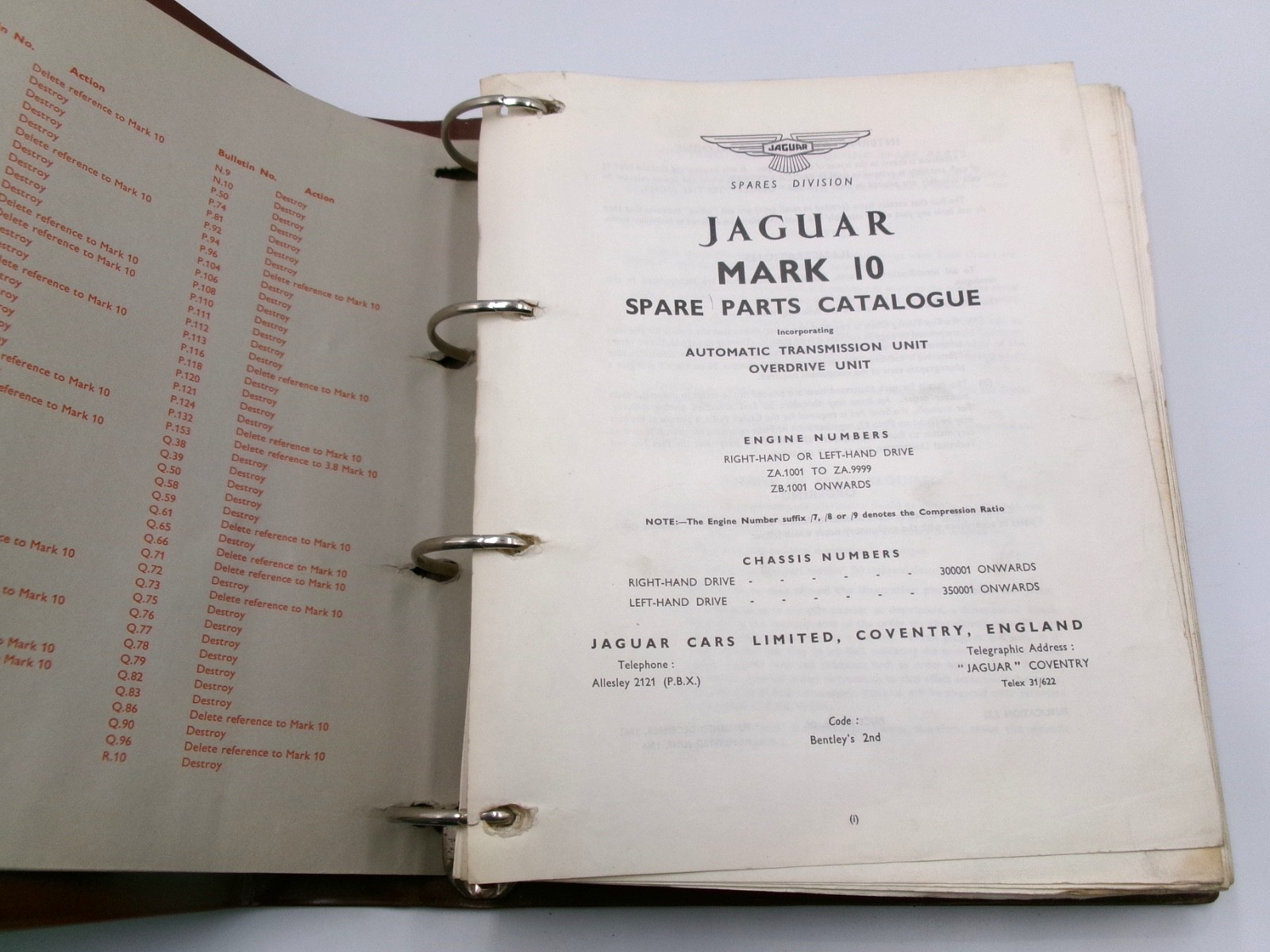 OEM Genuine Jaguar 420G Mark 10 X Spare parts Catalogue In Binder 420pp - Bluemoon Classic Parts