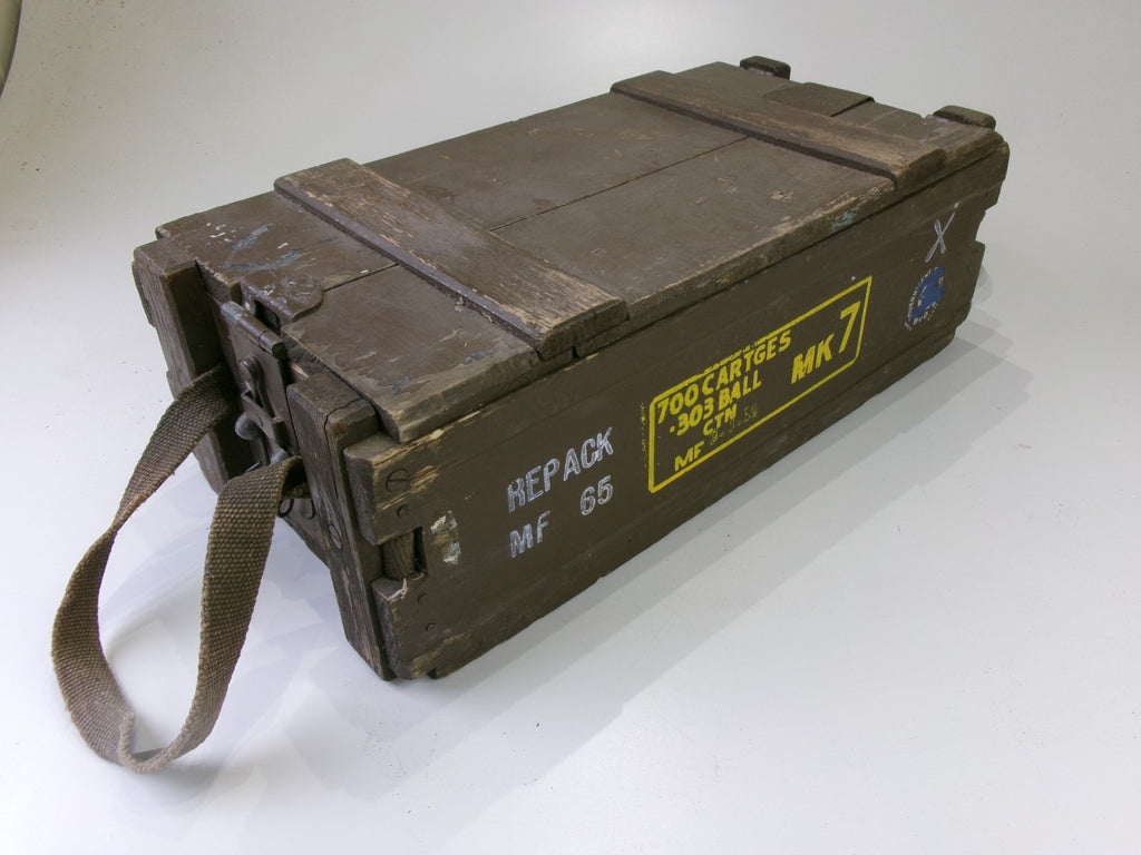 1959 Vietnam Mk 7 Brown Wooden Ammo Box 6.5" x 9.5" x 20" w/ original straps - Bluemoon Classic Parts