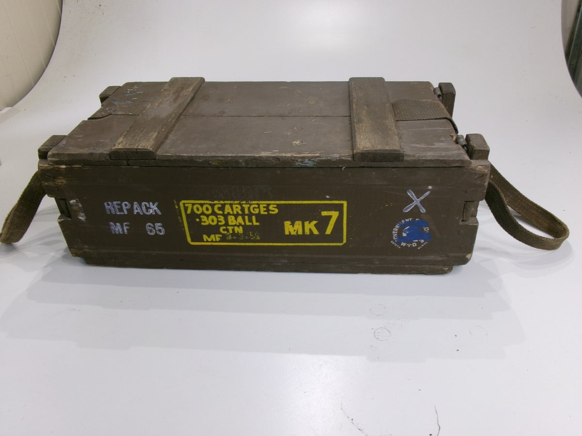 1959 Vietnam Mk 7 Brown Wooden Ammo Box 6.5" x 9.5" x 20" w/ original straps - Bluemoon Classic Parts