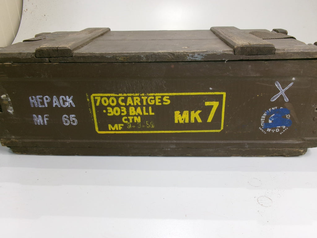 1959 Vietnam Mk 7 Brown Wooden Ammo Box 6.5" x 9.5" x 20" w/ original straps - Bluemoon Classic Parts