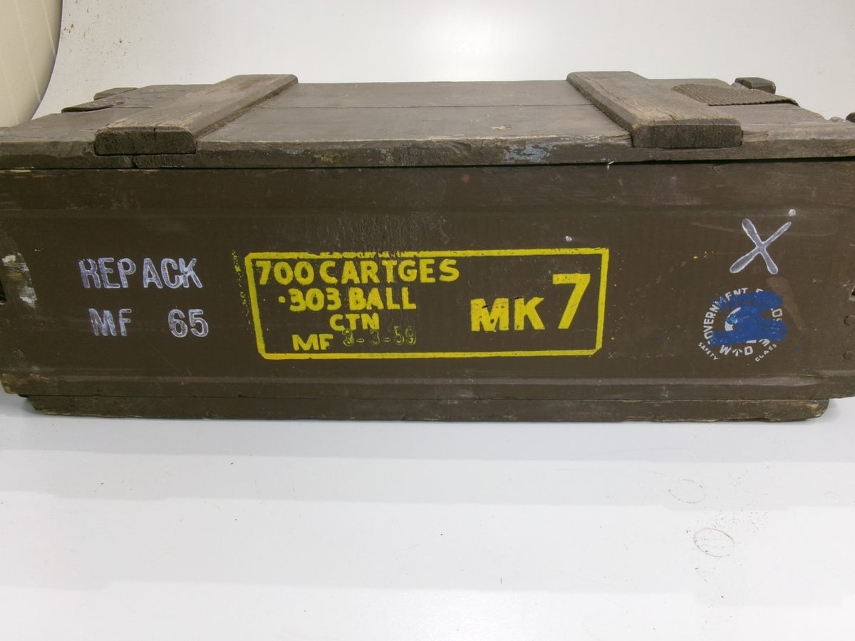 1959 Vietnam Mk 7 Brown Wooden Ammo Box 6.5" x 9.5" x 20" w/ original straps - Bluemoon Classic Parts