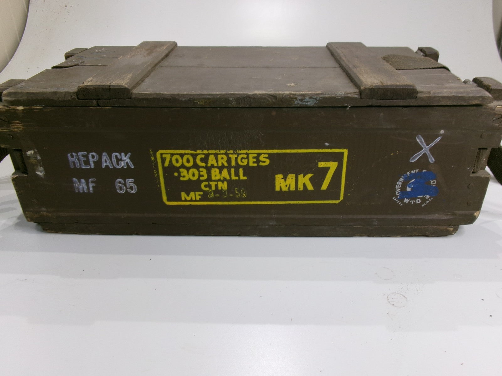 1959 Vietnam Mk 7 Brown Wooden Ammo Box 6.5" x 9.5" x 20" w/ original straps - Bluemoon Classic Parts