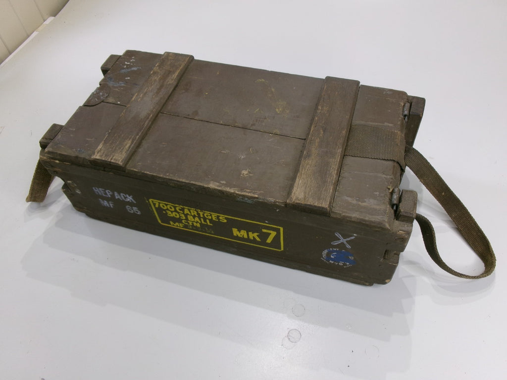 1959 Vietnam Mk 7 Brown Wooden Ammo Box 6.5" x 9.5" x 20" w/ original straps - Bluemoon Classic Parts