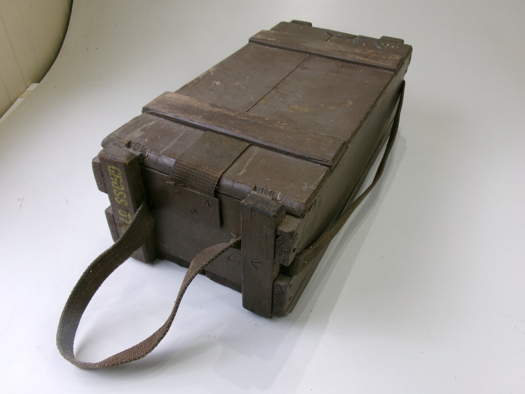1959 Vietnam Mk 7 Brown Wooden Ammo Box 6.5" x 9.5" x 20" w/ original straps - Bluemoon Classic Parts