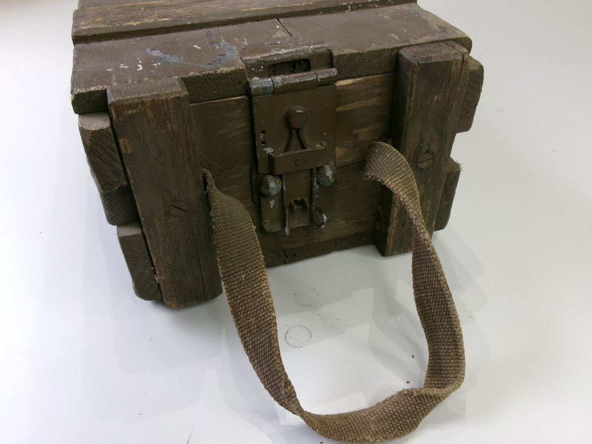 1959 Vietnam Mk 7 Brown Wooden Ammo Box 6.5" x 9.5" x 20" w/ original straps - Bluemoon Classic Parts