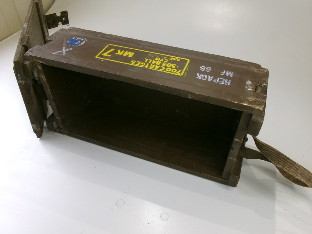 1959 Vietnam Mk 7 Brown Wooden Ammo Box 6.5" x 9.5" x 20" w/ original straps - Bluemoon Classic Parts