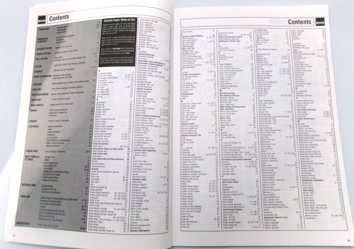 Moss 1955-1962 MG Tourer Coupe 1500 1600 Mk II Twin Cam Deluxe Parts Catalogue - Bluemoon Classic Parts