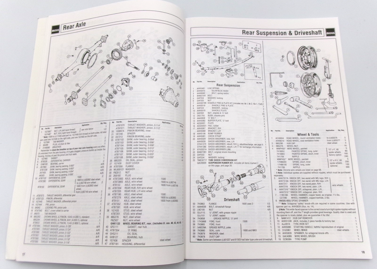Moss 1955-1962 MG Tourer Coupe 1500 1600 Mk II Twin Cam Deluxe Parts Catalogue - Bluemoon Classic Parts