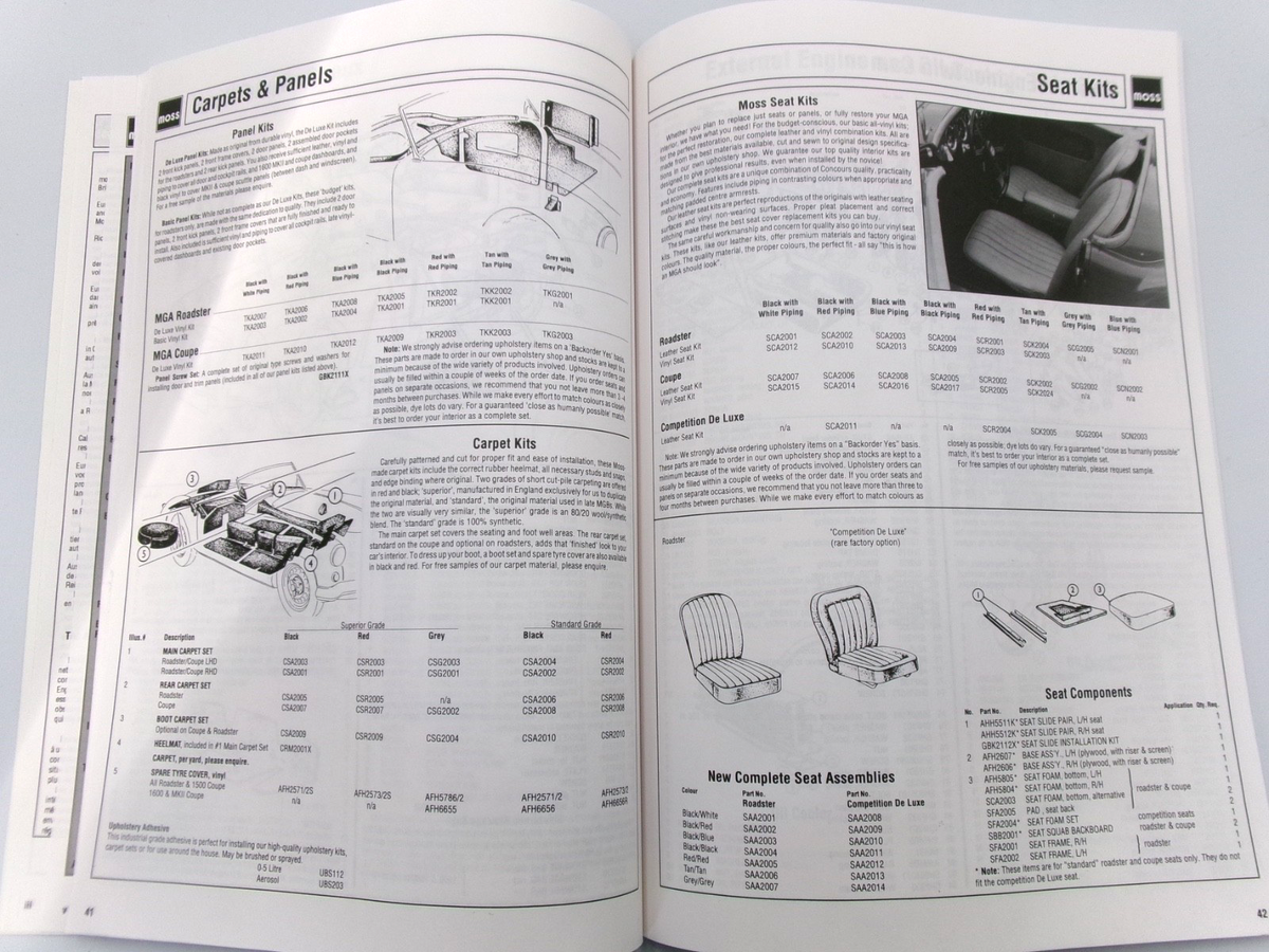 Moss 1955-1962 MG Tourer Coupe 1500 1600 Mk II Twin Cam Deluxe Parts Catalogue - Bluemoon Classic Parts
