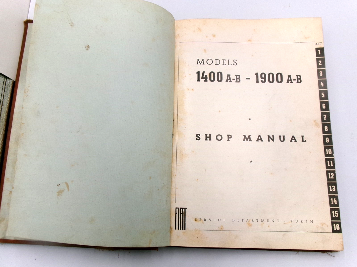 OEM Genuine 1950-1959 Fiat 1400 A-B and 1900 A-B Sedan Workshop Manual 300 pages - Bluemoon Classic Parts