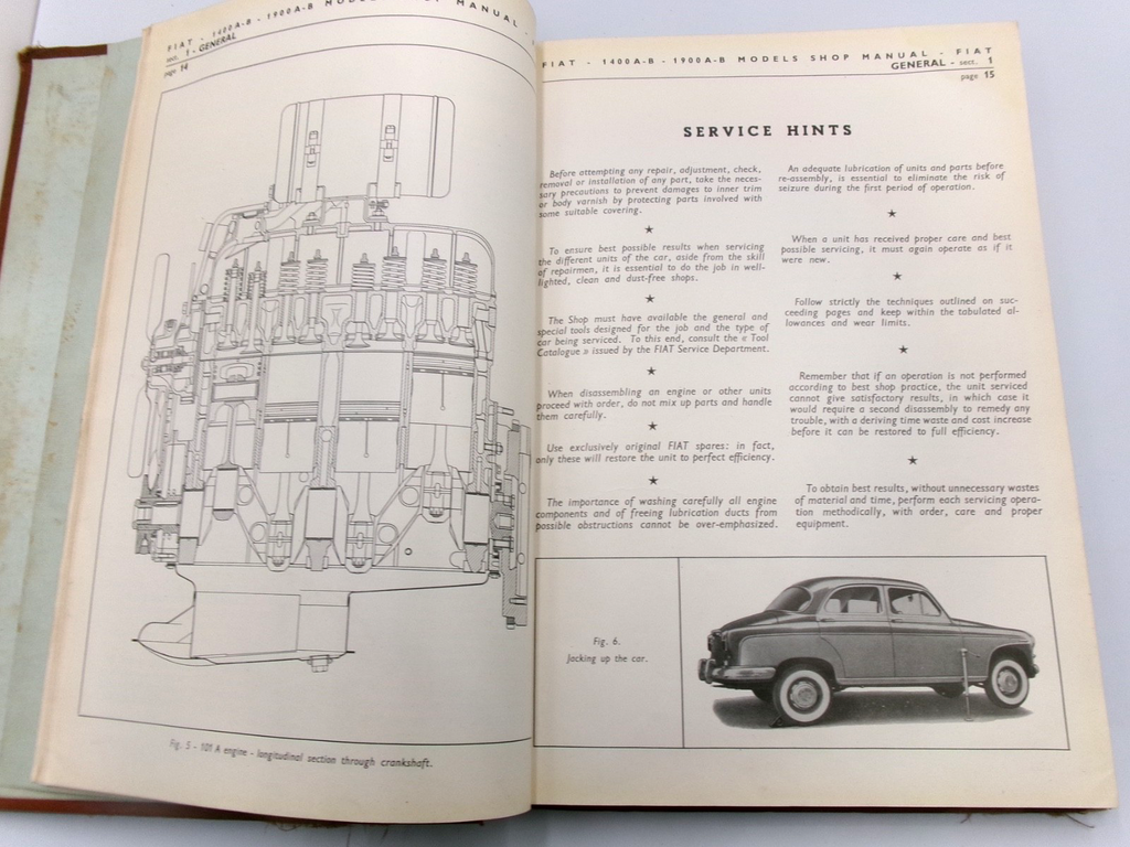 OEM Genuine 1950-1959 Fiat 1400 A-B and 1900 A-B Sedan Workshop Manual 300 pages - Bluemoon Classic Parts