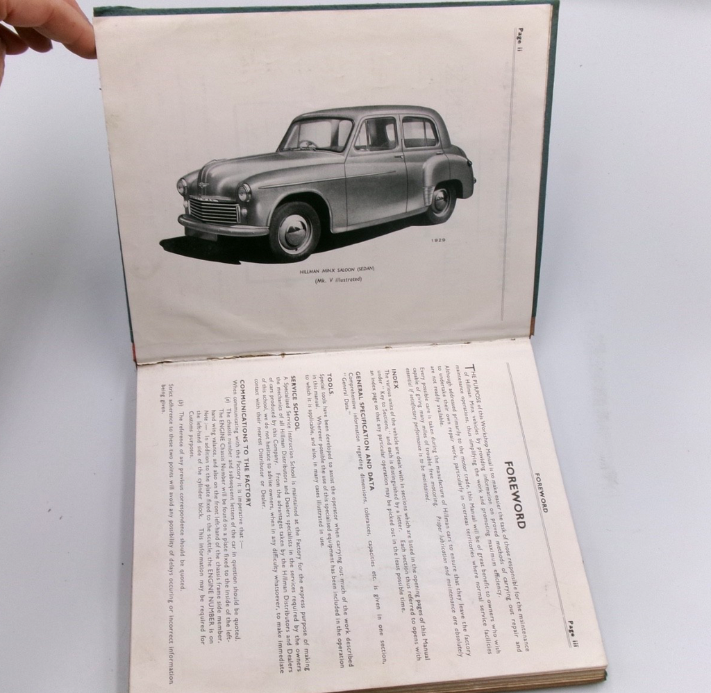 OEM Hillman 1948-1951 Minx Mark III IV V Workshop Manual, w/ Colour Lube Chart - Bluemoon Classic Parts