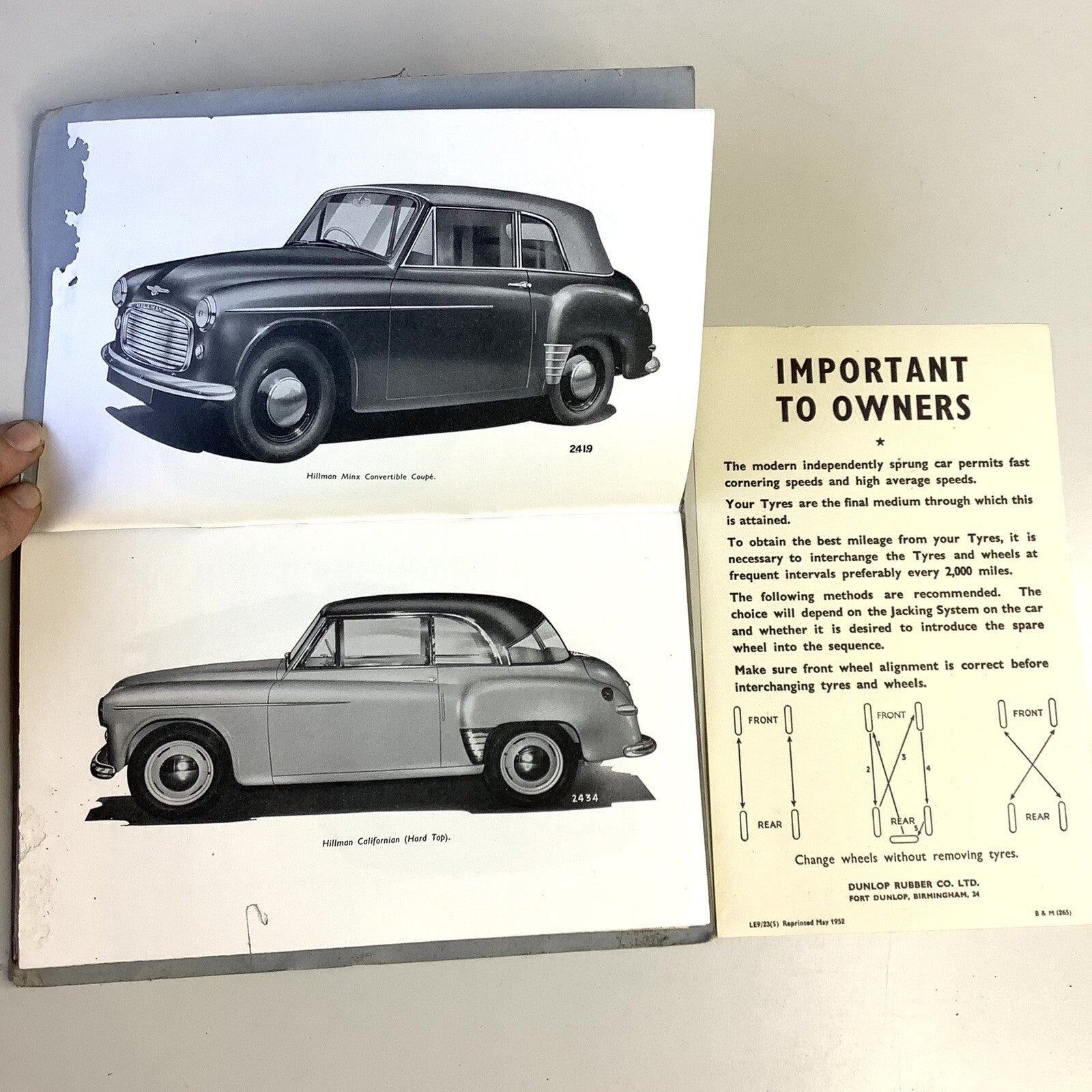 OEM Hillman Minx Mark VI Owners Manual, w/ Original Pull Out Chart - Bluemoon Classic Parts
