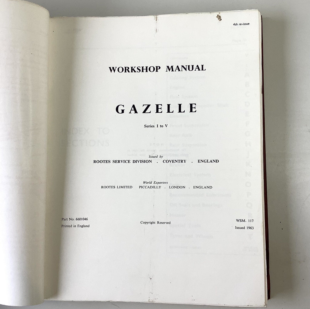OEM Singer Gazelle Series I-IIIC Workshop Manual & Bodywork Supplement, VGC - Bluemoon Classic Parts