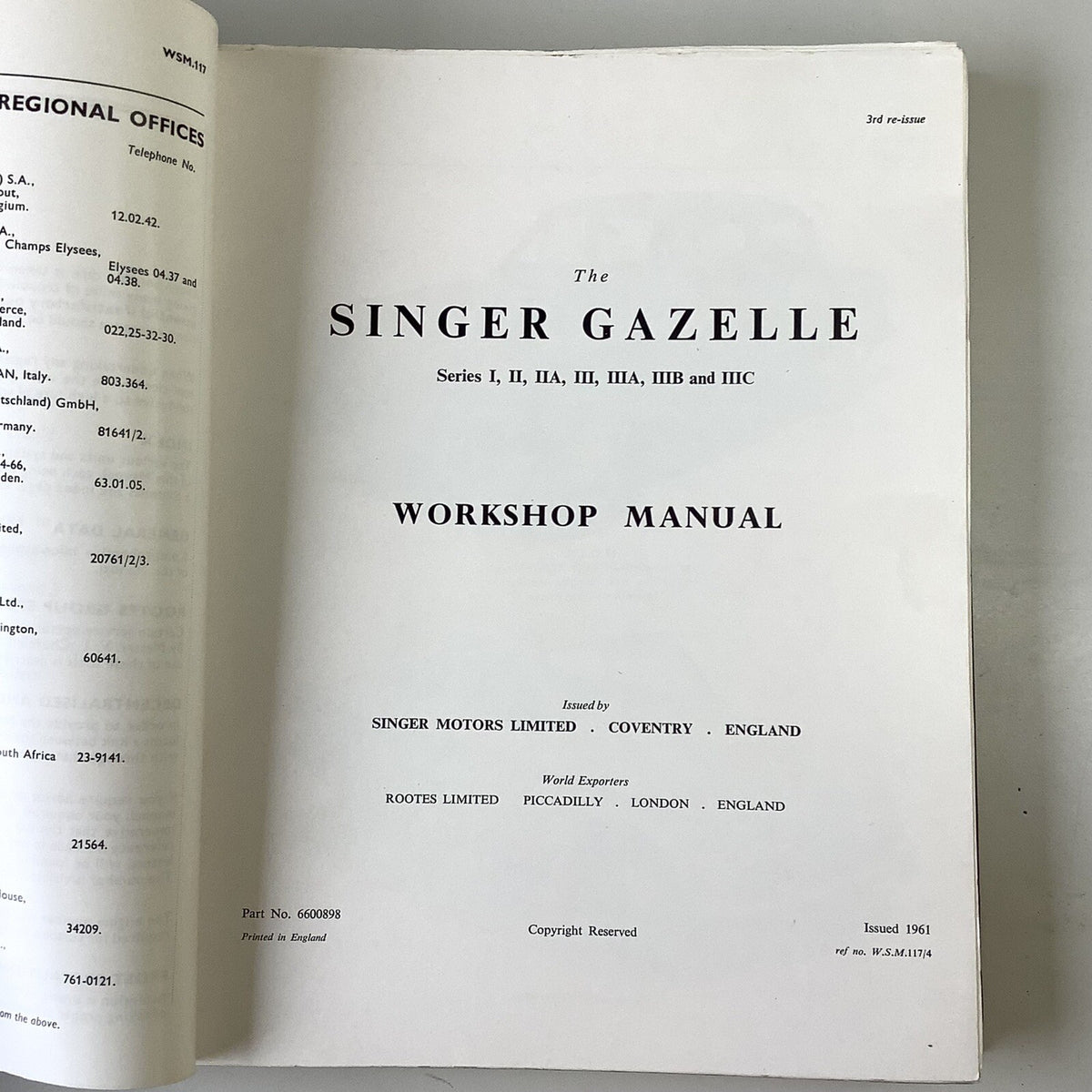 OEM Singer Gazelle Series I-IIIC Workshop Manual & Bodywork Supplement, VGC - Bluemoon Classic Parts