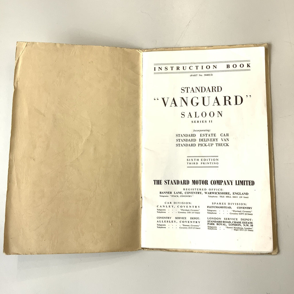 Standard Vanguard Series II Owners Manual Instruction Book with Chassis Chart - Bluemoon Classic Parts