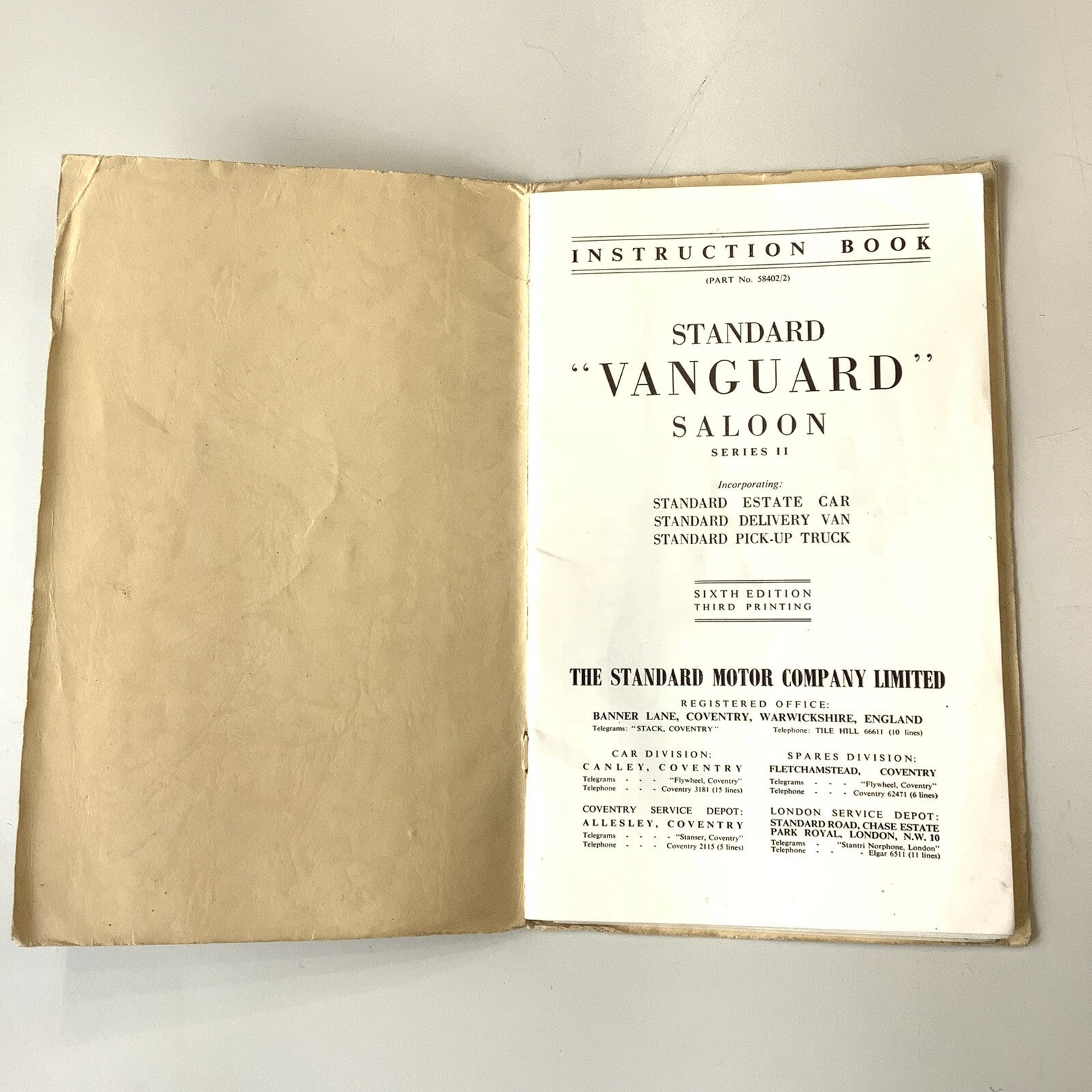 Standard Vanguard Series II Owners Manual Instruction Book with Chassis Chart - Bluemoon Classic Parts