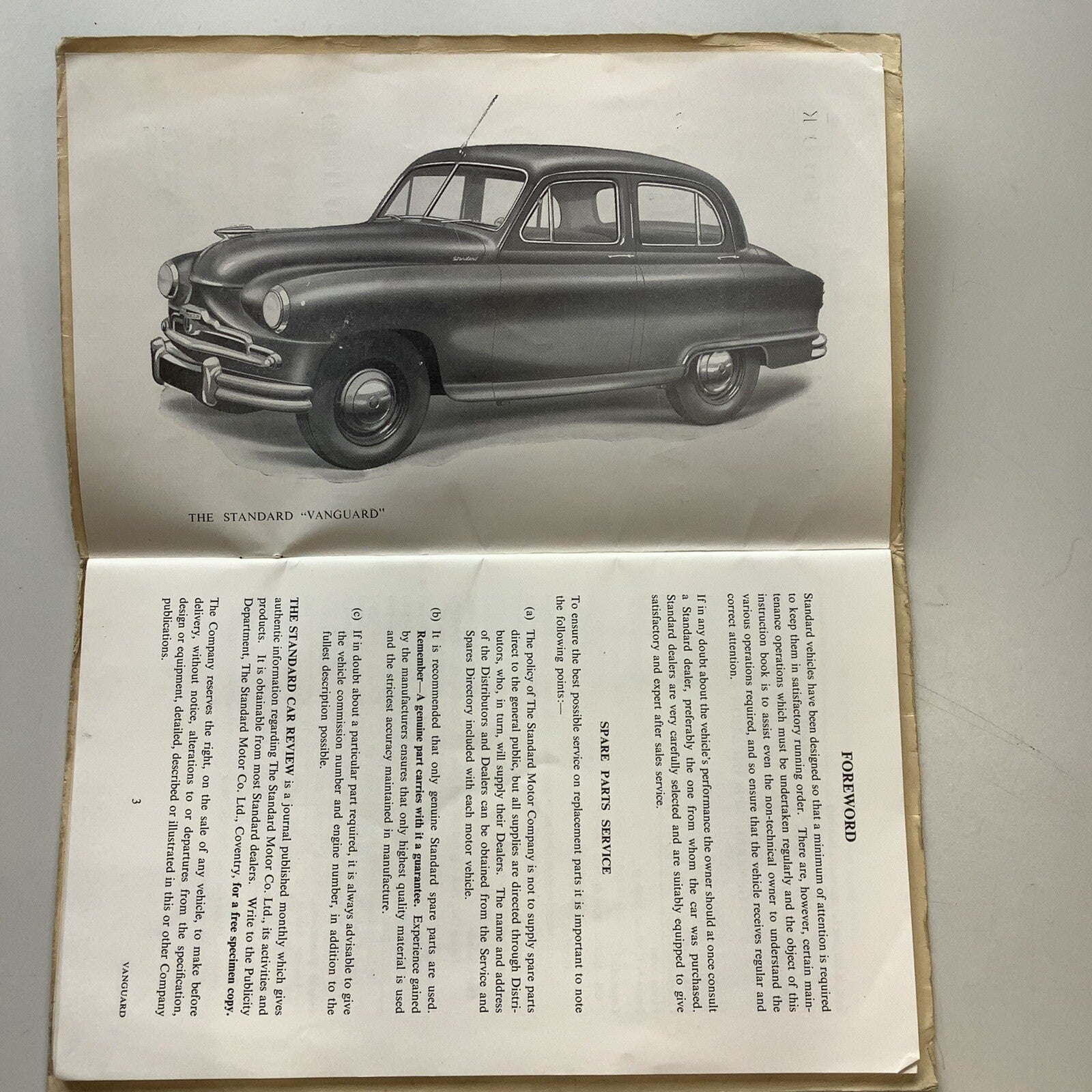 Standard Vanguard Series II Owners Manual Instruction Book with Chassis Chart - Bluemoon Classic Parts