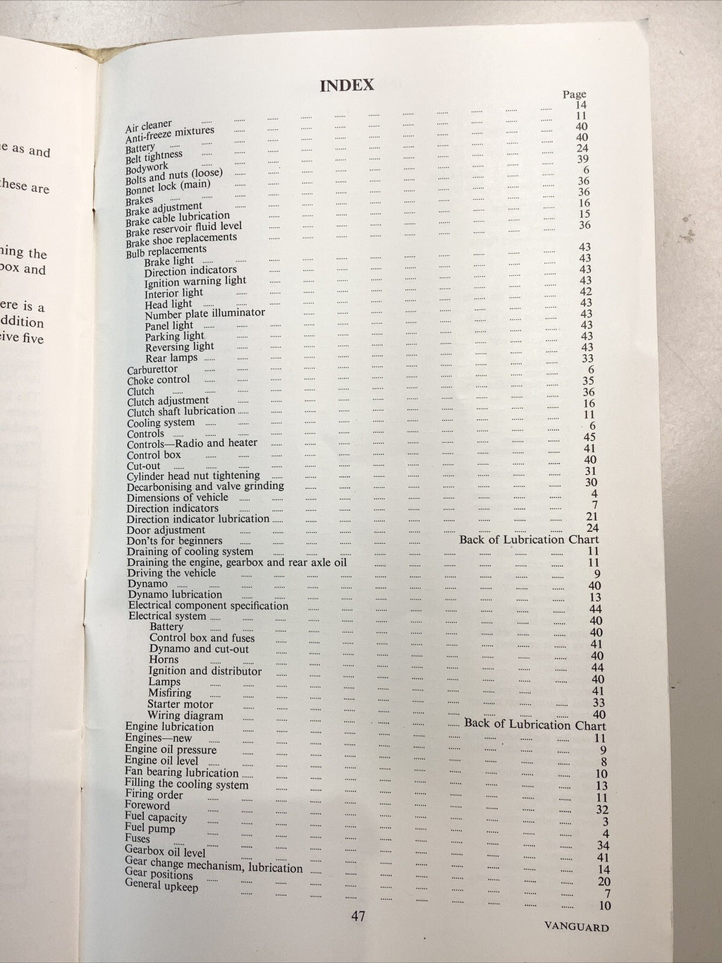 Standard Vanguard Series II Owners Manual Instruction Book with Chassis Chart - Bluemoon Classic Parts