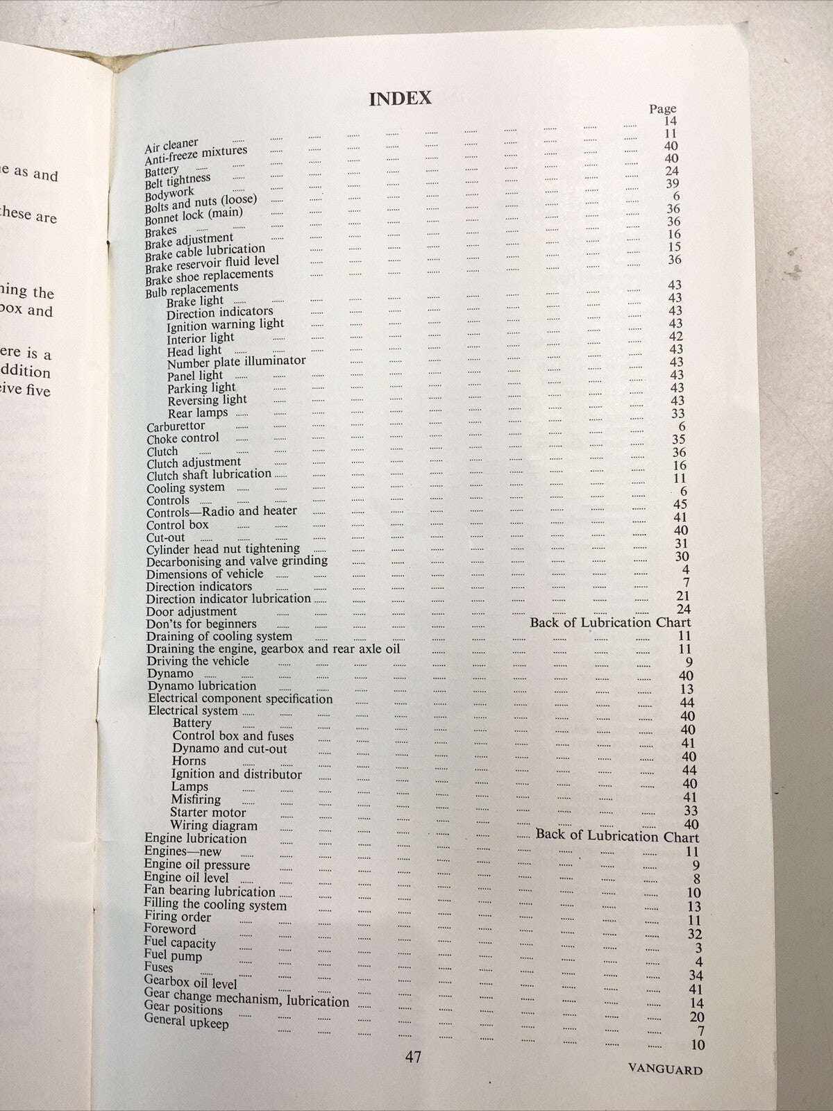 Standard Vanguard Series II Owners Manual Instruction Book with Chassis Chart - Bluemoon Classic Parts