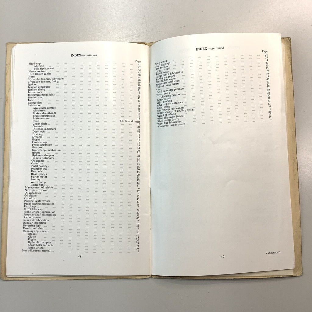 Standard Vanguard Series II Owners Manual Instruction Book with Chassis Chart - Bluemoon Classic Parts