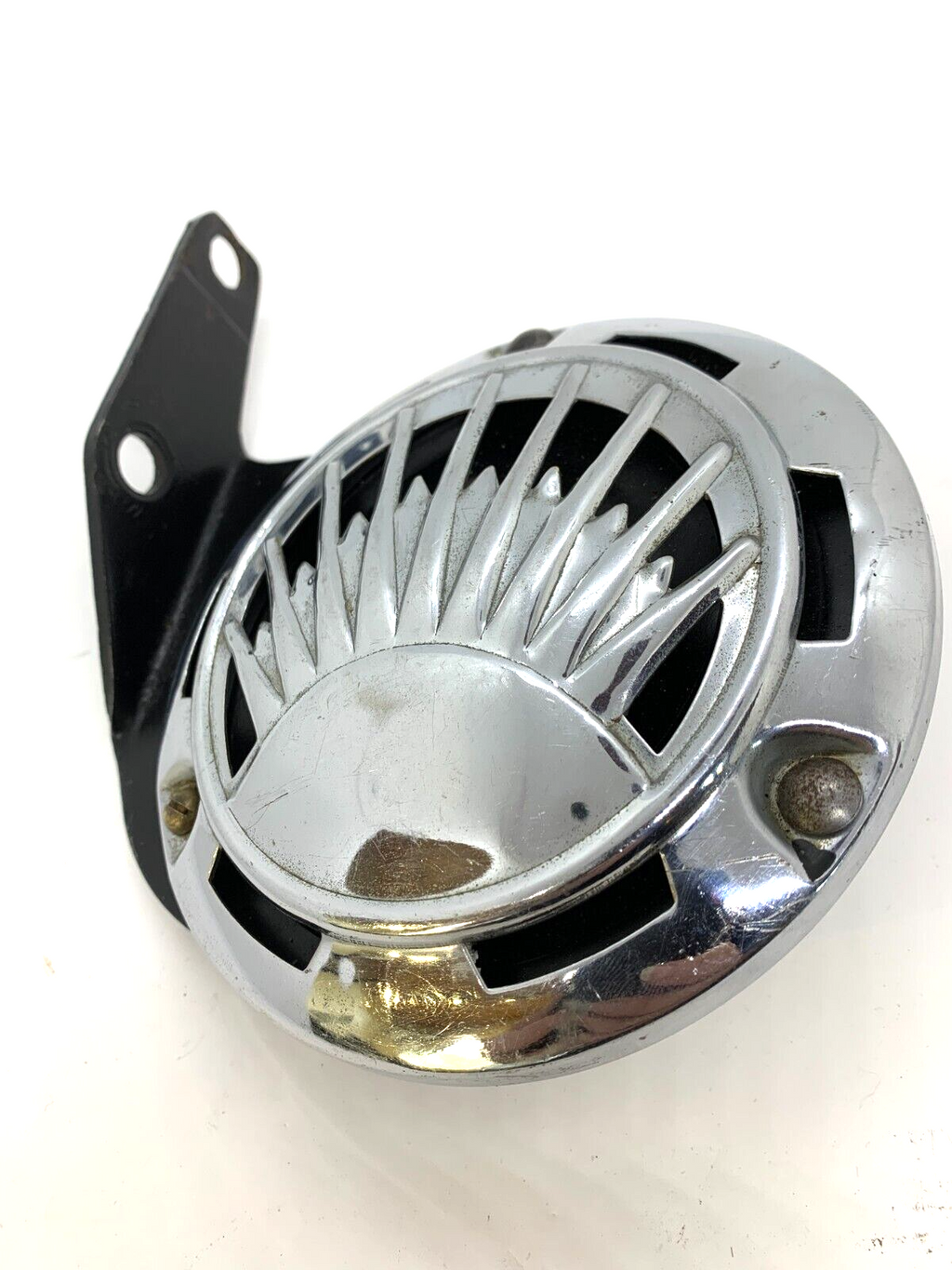 6V Vehicle Horn Circa WWII EA Laboratories Brooklyn Motorcycle Horn with bracket Harley - Bluemoon Classic Parts
