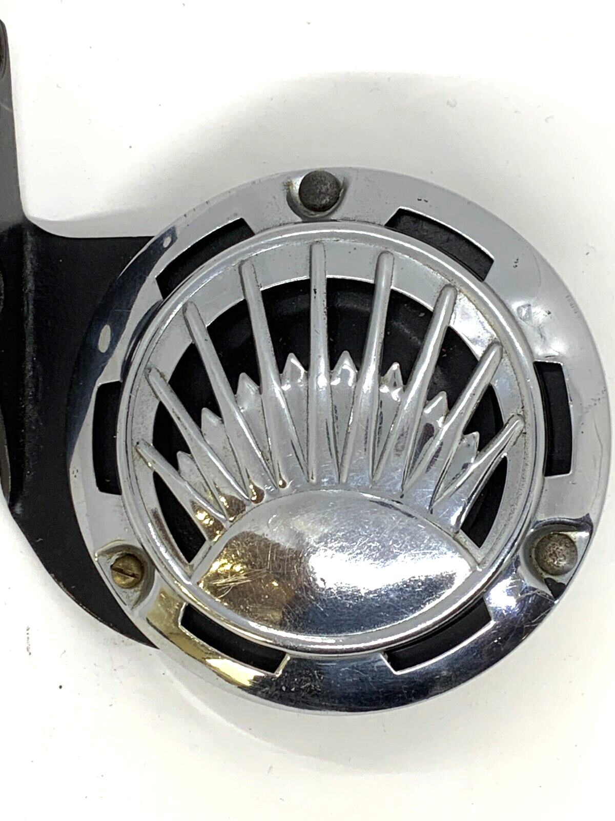6V Vehicle Horn Circa WWII EA Laboratories Brooklyn Motorcycle Horn with bracket Harley - Bluemoon Classic Parts