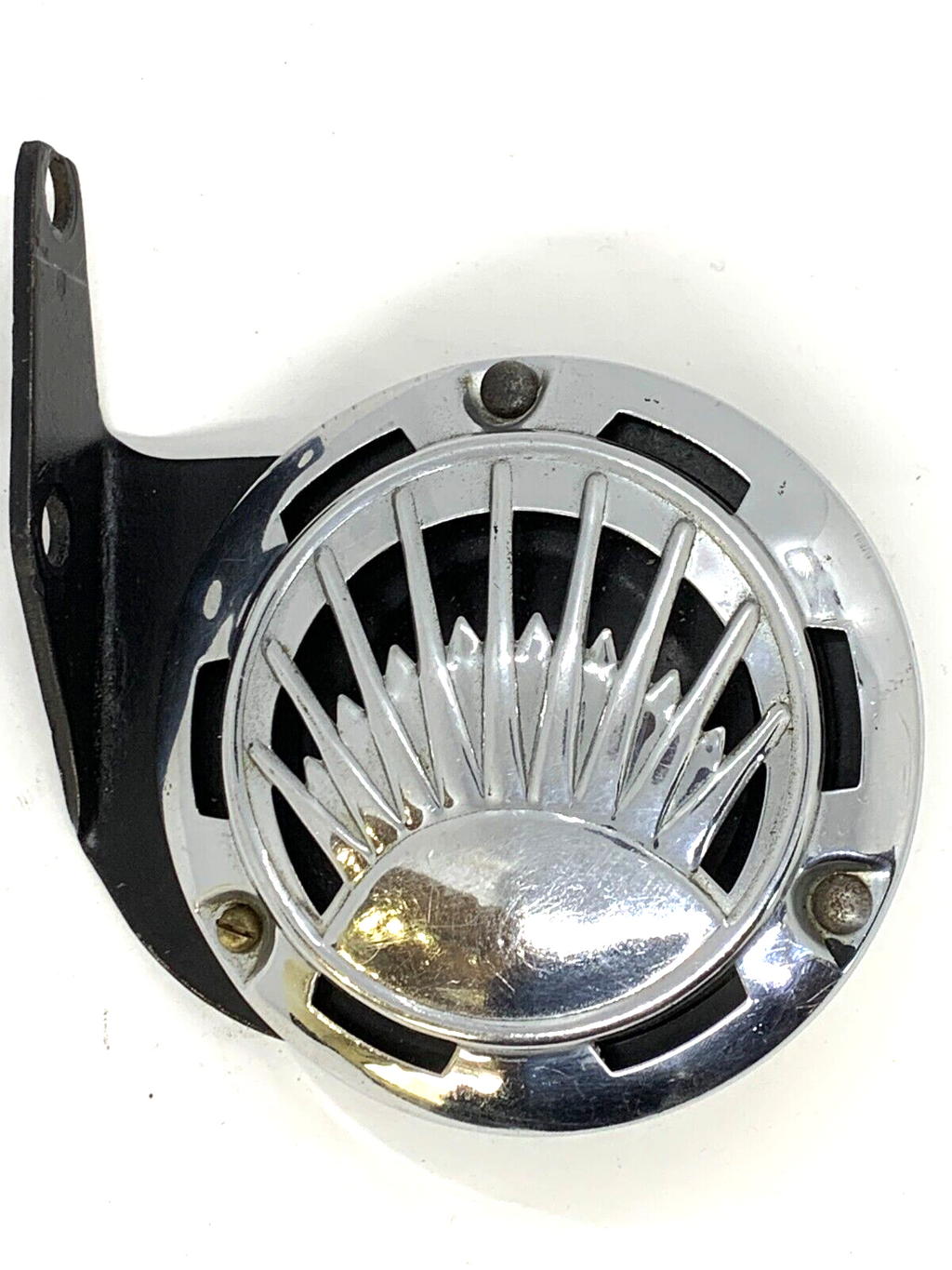 6V Vehicle Horn Circa WWII EA Laboratories Brooklyn Motorcycle Horn with bracket Harley - Bluemoon Classic Parts