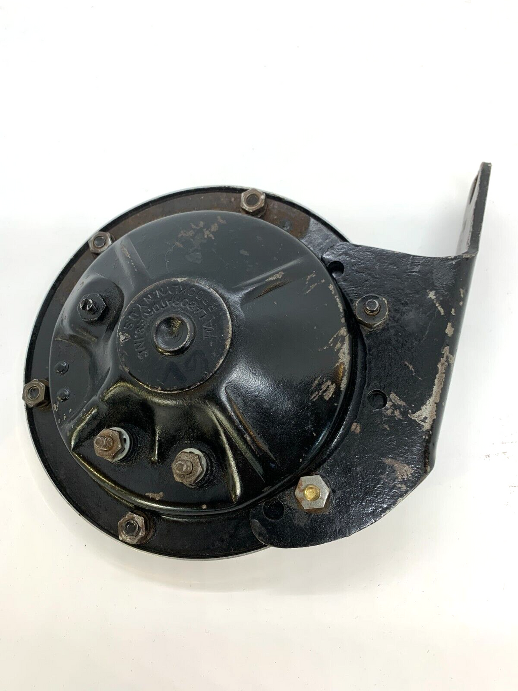 6V Vehicle Horn Circa WWII EA Laboratories Brooklyn Motorcycle Horn with bracket Harley - Bluemoon Classic Parts
