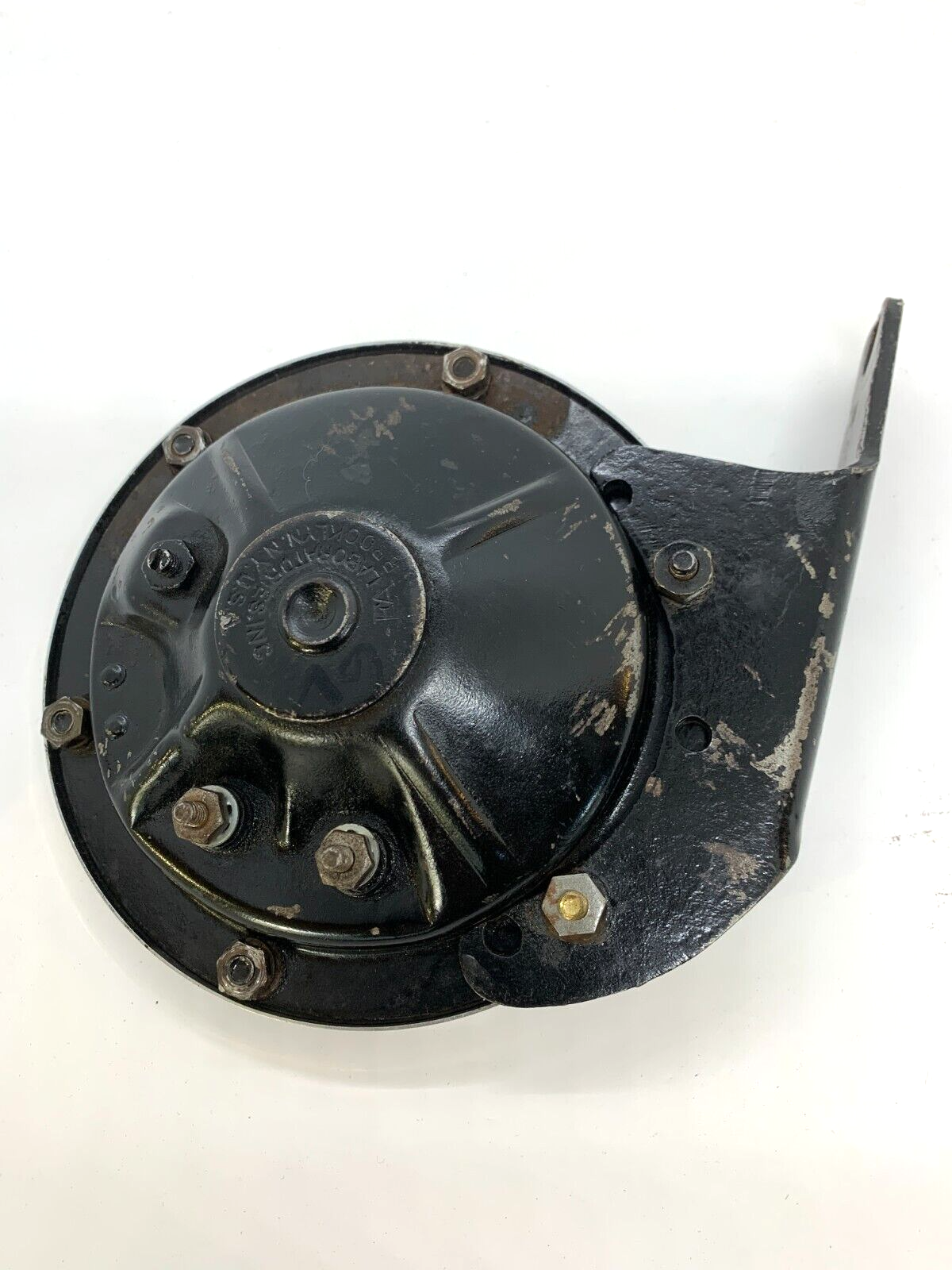 6V Vehicle Horn Circa WWII EA Laboratories Brooklyn Motorcycle Horn with bracket Harley - Bluemoon Classic Parts