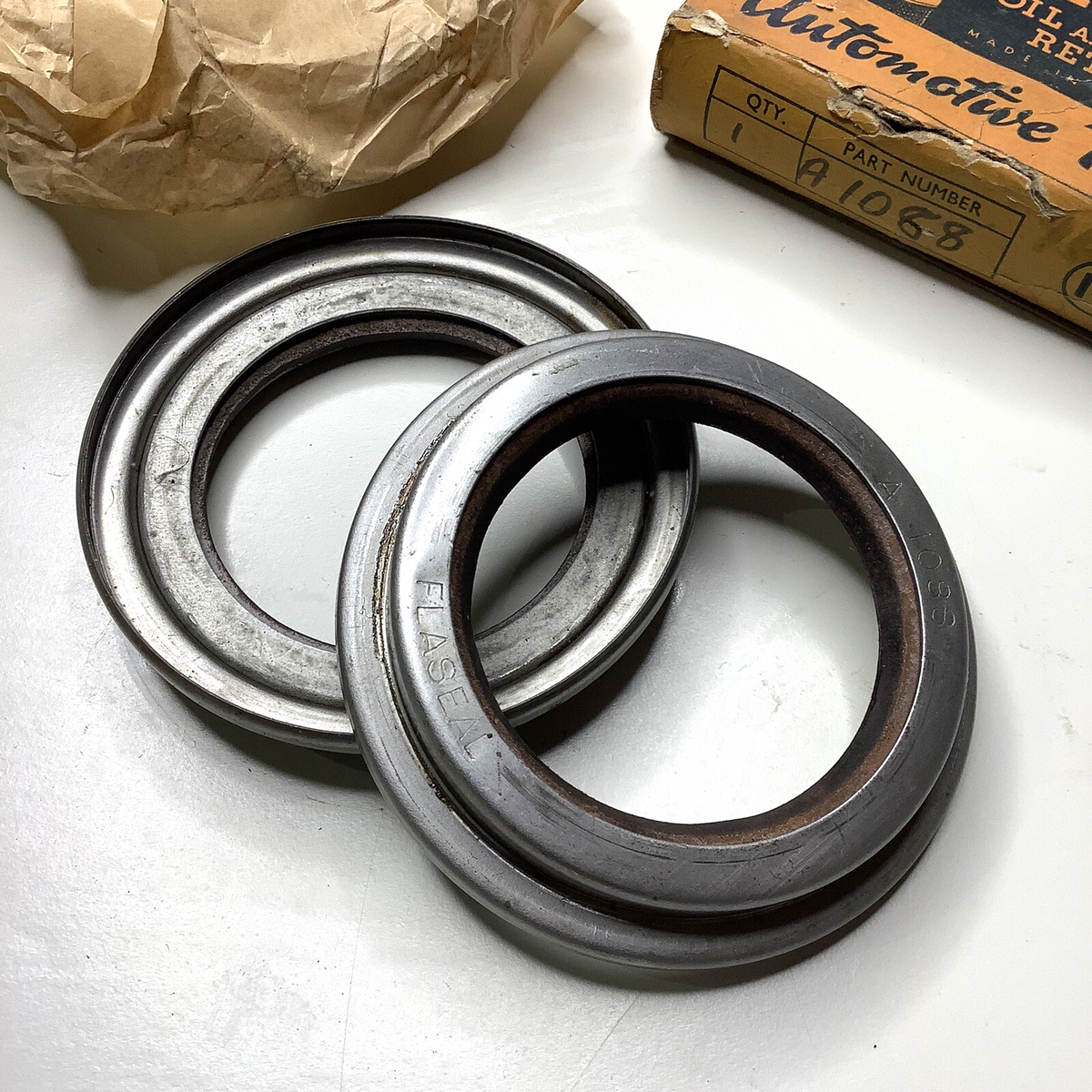 NOS 1938-1950 Ford Truck Y series Rear Outer Wheel Hub - One PAIR Oil Seals - Bluemoon Classic Parts