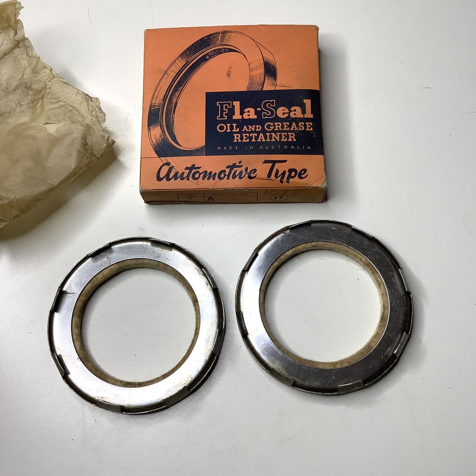 NOS Pair Rear Outer Wheel Hub Steel & Felt Oil Seals for 1936 Chevrolet Truck R - Bluemoon Classic Parts