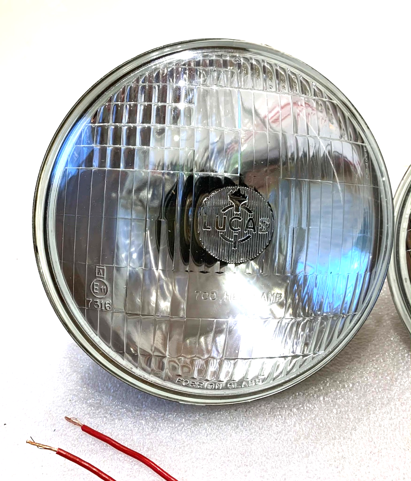 NOS PAIR Lucas 7” Head Lights & 2 Halogen Bulbs for RH Drive Vehicles Universal - Bluemoon Classic Parts