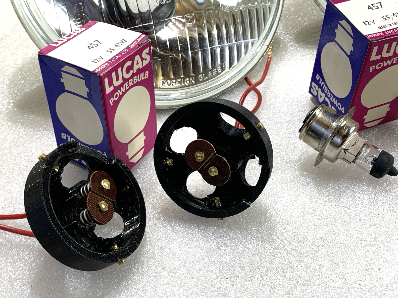 NOS PAIR Lucas 7” Head Lights & 2 Halogen Bulbs for RH Drive Vehicles Universal - Bluemoon Classic Parts