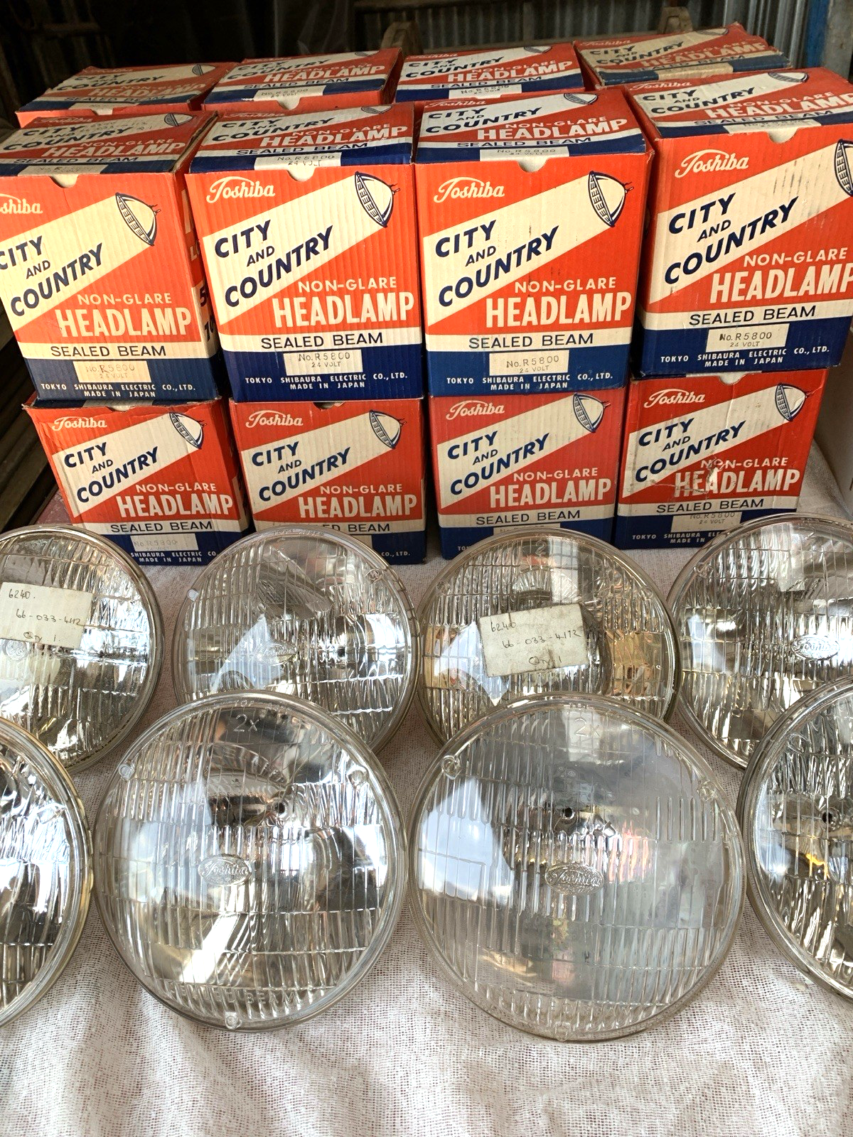 NOS Toshiba 7" Sealed Beam 3 pin 24V Headlamp In original Box - Made In Japan - Bluemoon Classic Parts